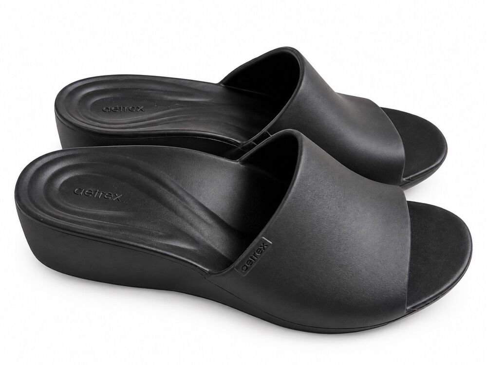 Aetrex Jamie Black Orthotic Wedge Sandals Size 9